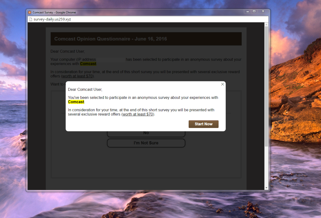 comcast survey scam