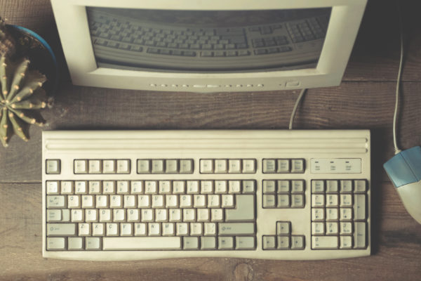 old computer on a desk